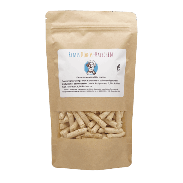 Remis Kokos-Häppchen für Hunde als vegetarische vegane Leckerlis für Hunde
